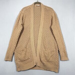 Pact Organic Sweater Womens XS S Lattice Knit Long Cardigan Open Front Pockets